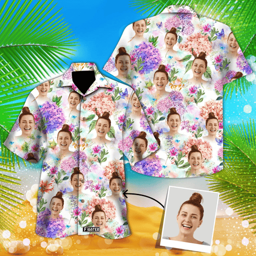 Custom Shirt - Hydrangea Flower Custom Face Floral Pattern Custom Unique Hawaiian Shirt RE