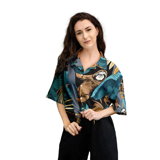 Hawaiian Aloha Shirt For Women, Tropical Sloth Hawaii Shirt