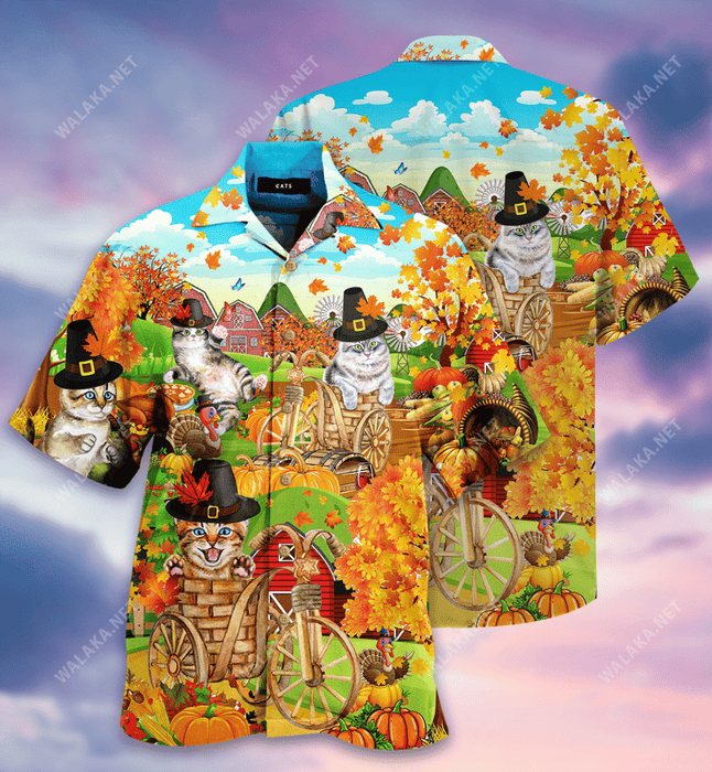 Happy Thanksgiving With Your Cats Unisex Hawaiian Shirt