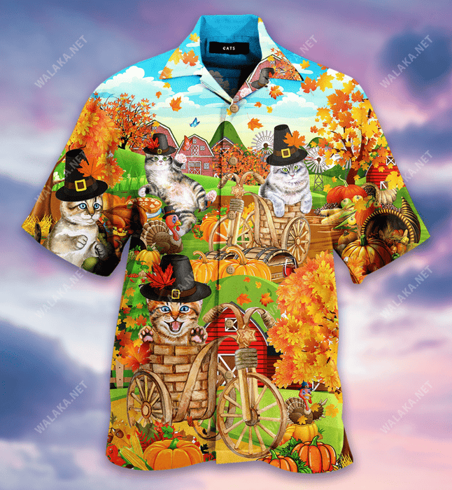 Happy Thanksgiving With Your Cats Unisex Hawaiian Shirt