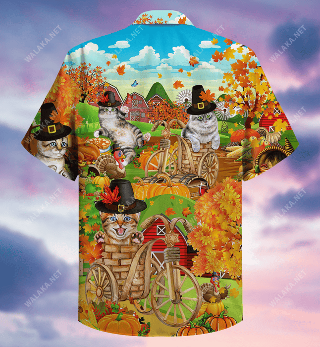 Happy Thanksgiving With Your Cats Unisex Hawaiian Shirt