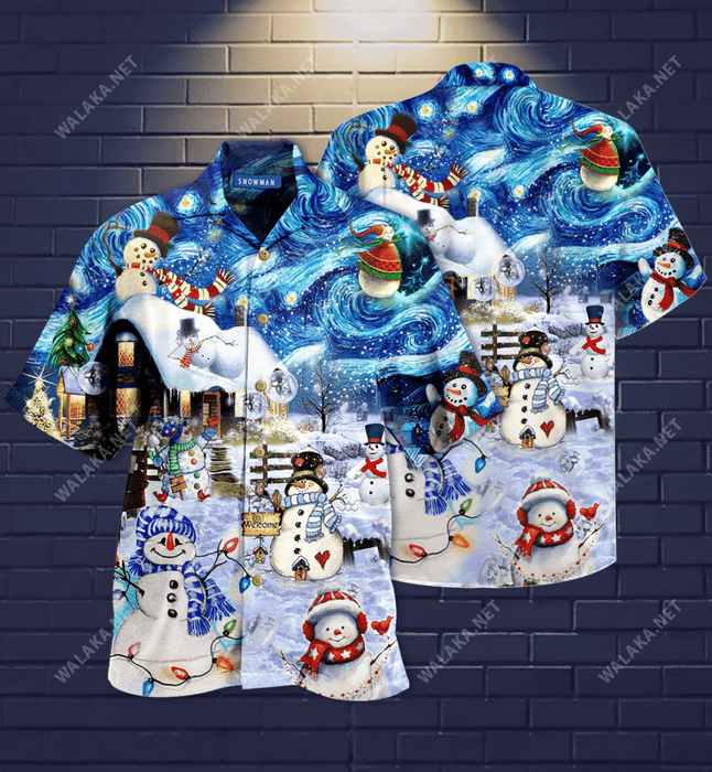 Snowman in Christmas Night Hawaiian Shirt