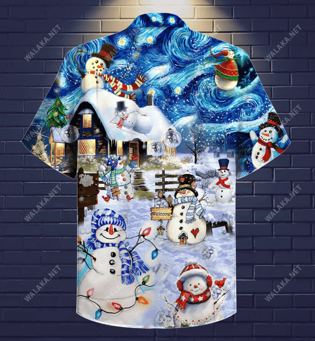 Snowman in Christmas Night Hawaiian Shirt