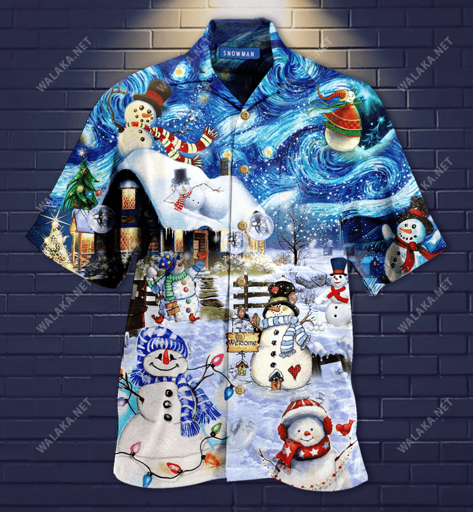 Snowman in Christmas Night Hawaiian Shirt
