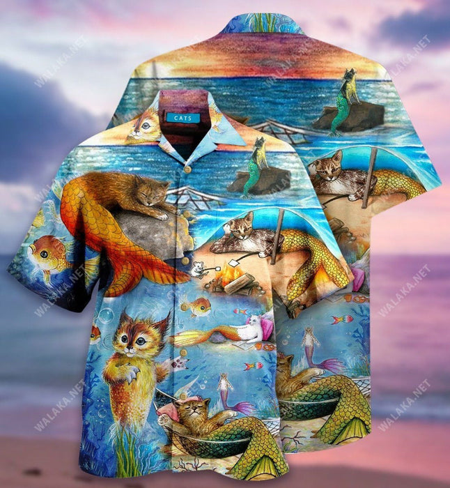Mermaid Off Duty Cat Hawaiian Shirt