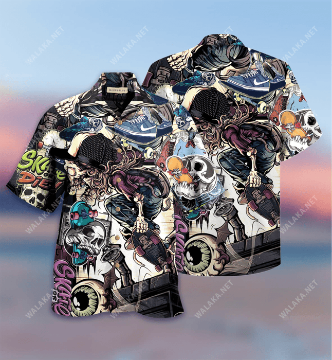 Time To Ride Skull Skateboarding Unisex Hawaiian Shirt