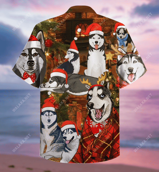 Christmas With Husky Hawaiian Shirt