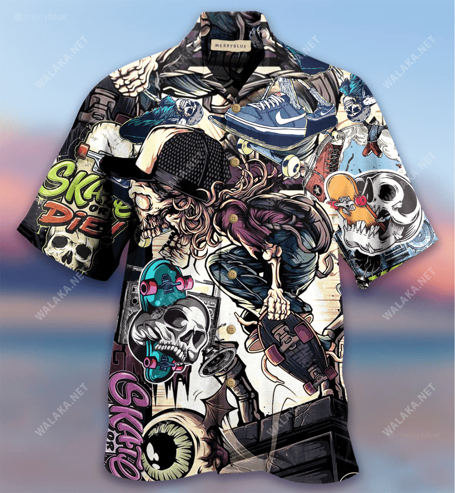 Time To Ride Skull Skateboarding Unisex Hawaiian Shirt
