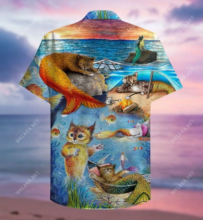 Mermaid Off Duty Cat Hawaiian Shirt
