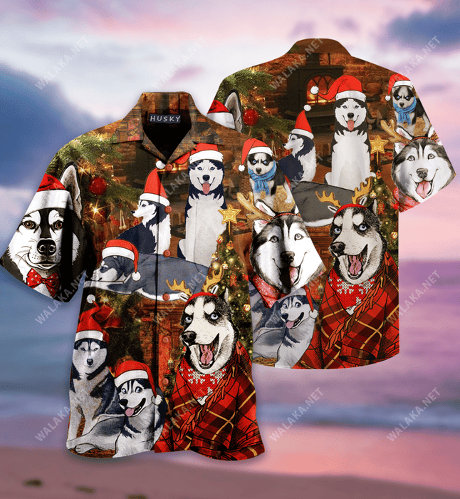 Christmas With Husky Hawaiian Shirt