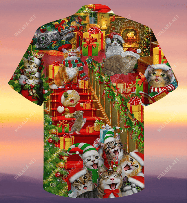 Cats Chill In Christmas House Unisex Hawaiian Shirt