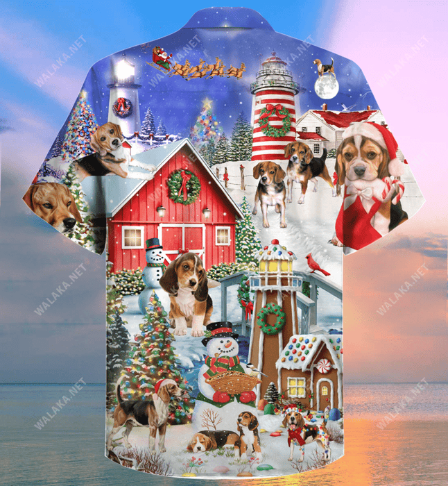 Beagles Welcome A Merry Christmas At Lighthouse Hawaiian Shirt