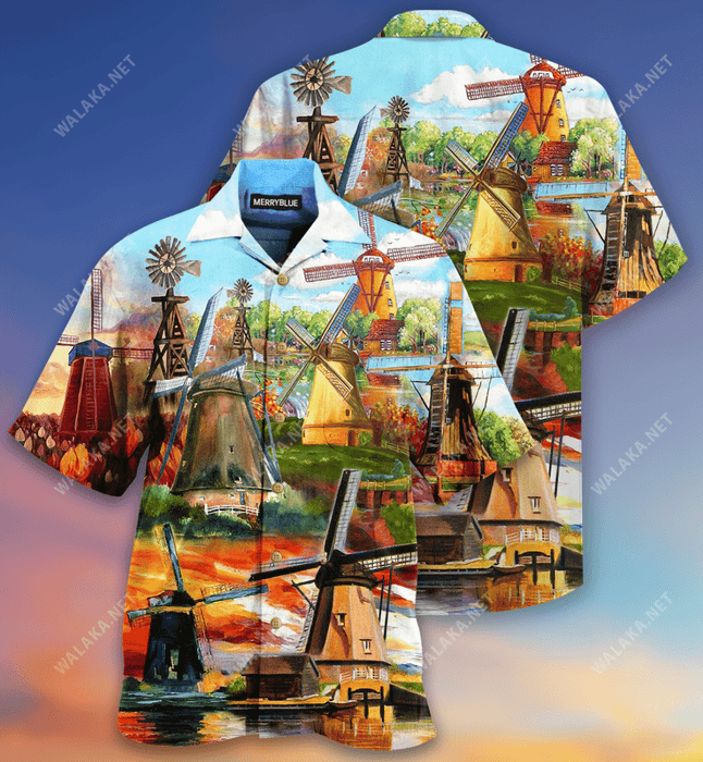 Peaceful Windmill Scenery Unisex Hawaiian Shirt