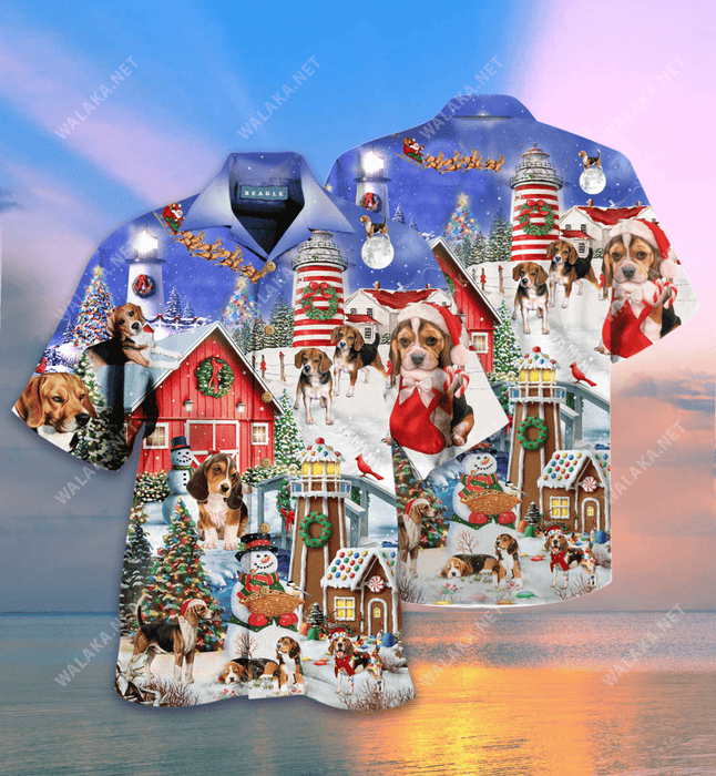 Beagles Welcome A Merry Christmas At Lighthouse Hawaiian Shirt