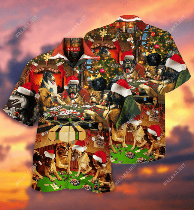 Christmas Dogs Play Poker Hawaiian Shirt