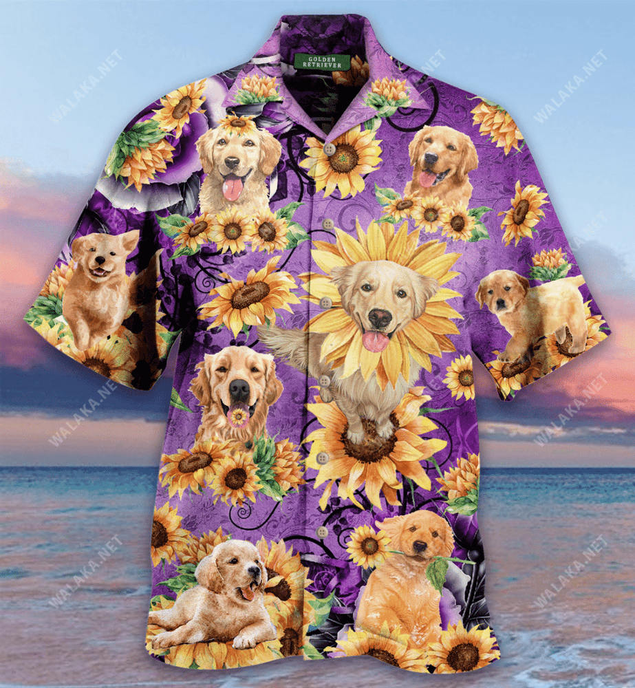 Golden Retriever Be A Sunflower Hawaiian Shirt