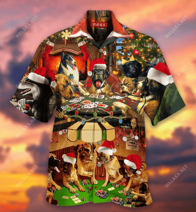 Christmas Dogs Play Poker Hawaiian Shirt