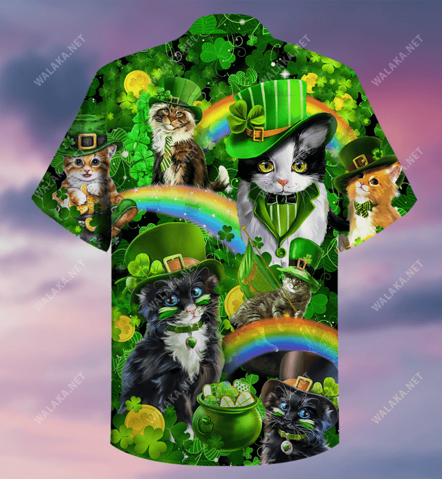 Saint Patrick's Day Cats Shamrocks Hawaiian Shirt