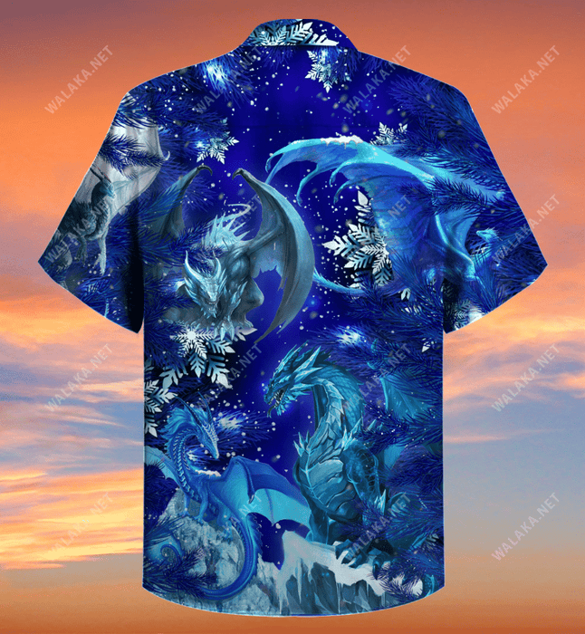 Fantasy Blue Dragons For Magical Christmas Hawaiian Shirt