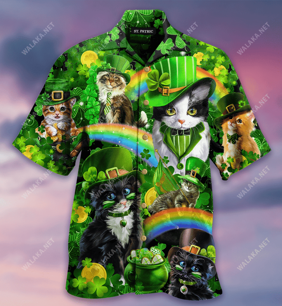 Saint Patrick's Day Cats Shamrocks Hawaiian Shirt