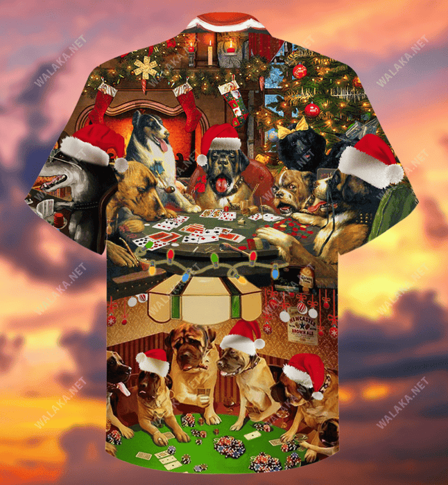 Christmas Dogs Play Poker Hawaiian Shirt