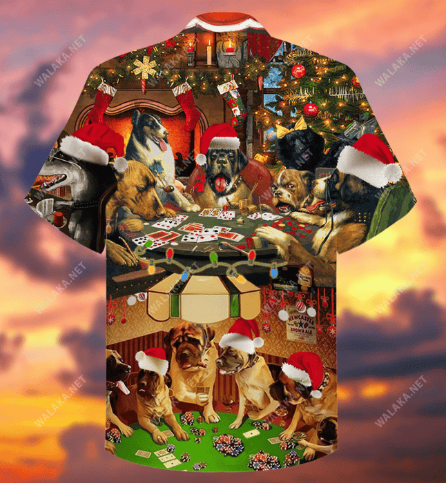 Christmas Dogs Play Poker Hawaiian Shirt