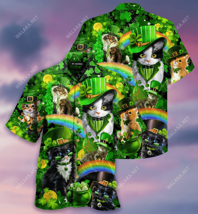 Saint Patrick's Day Cats Shamrocks Hawaiian Shirt