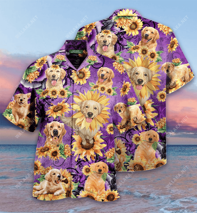 Golden Retriever Be A Sunflower Hawaiian Shirt