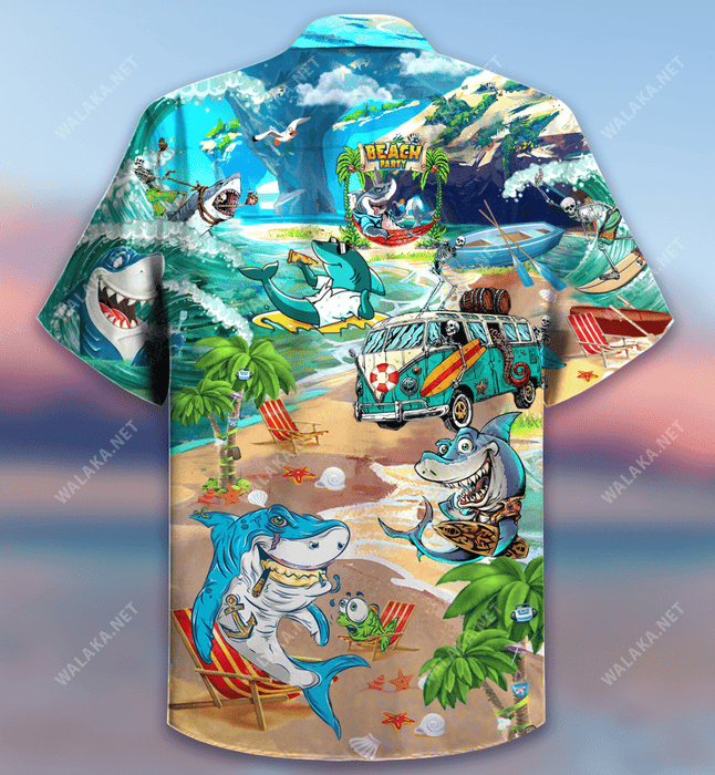 Sharks And Skeletons On Beach Party Hawaiian Shirt
