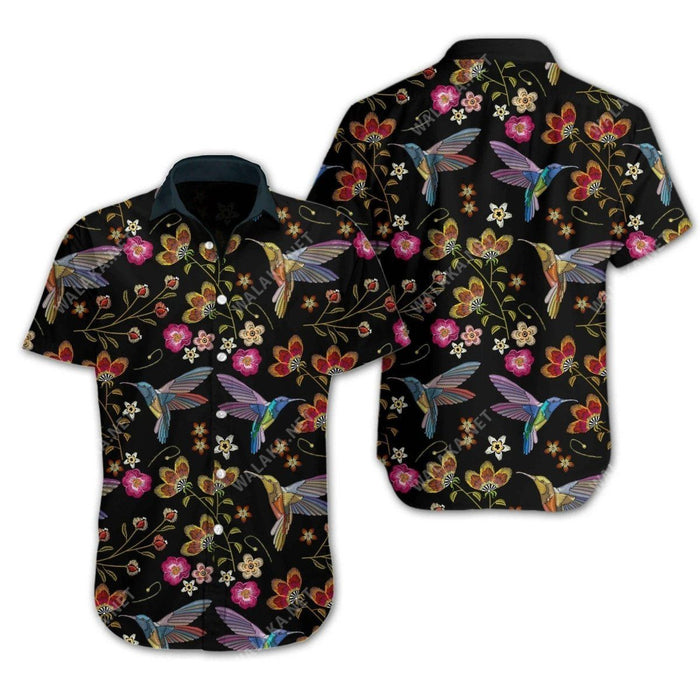 Hummingbird Embroidery Hawaiian Shirt 3D