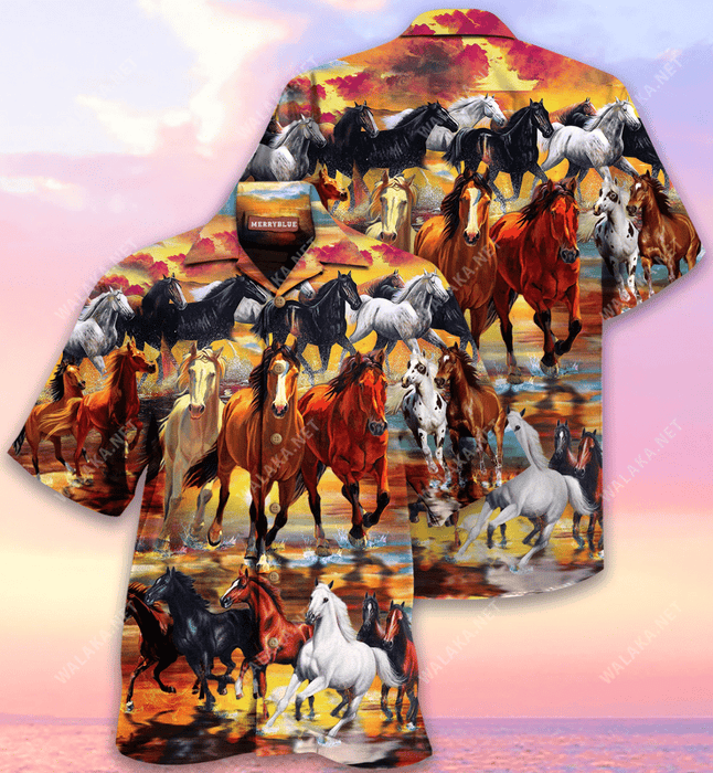Horses All Good Things Are Wild And Free Unisex Hawaiian Shirt