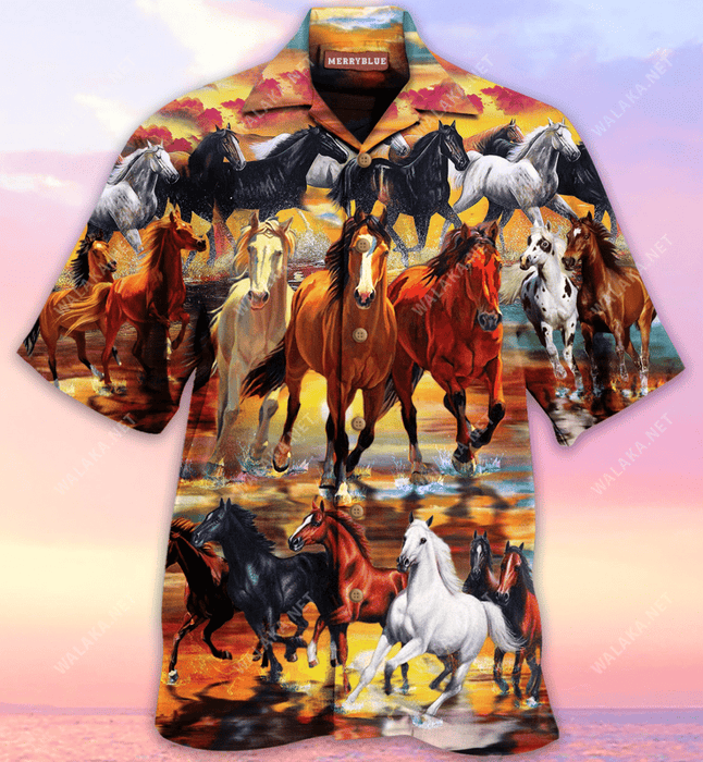 Horses All Good Things Are Wild And Free Unisex Hawaiian Shirt