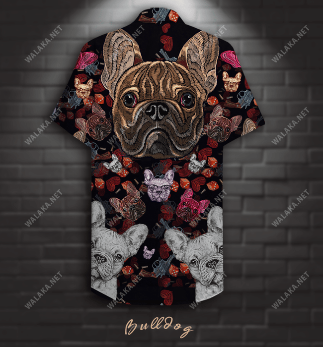 Bulldog Embroidery Unisex Hawaii Shirt