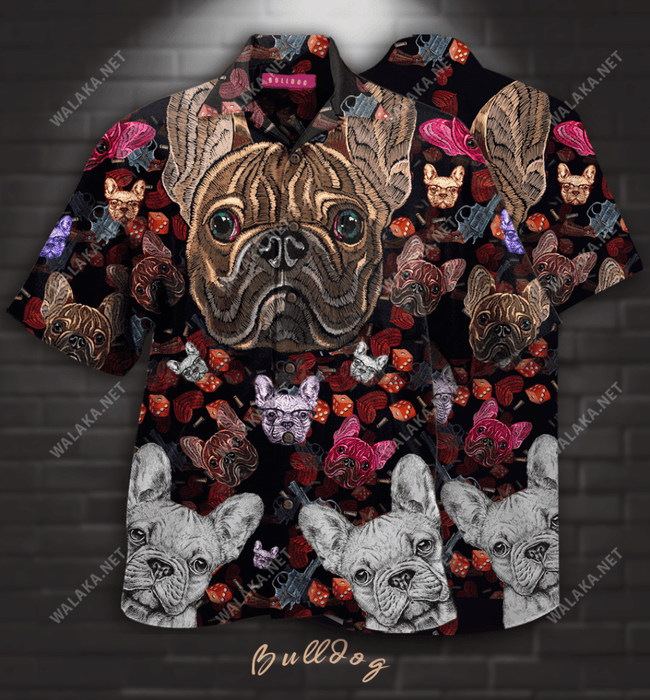 Bulldog Embroidery Unisex Hawaii Shirt