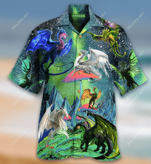 Dragons In The Northern Lights Unisex Hawaiian Shirt