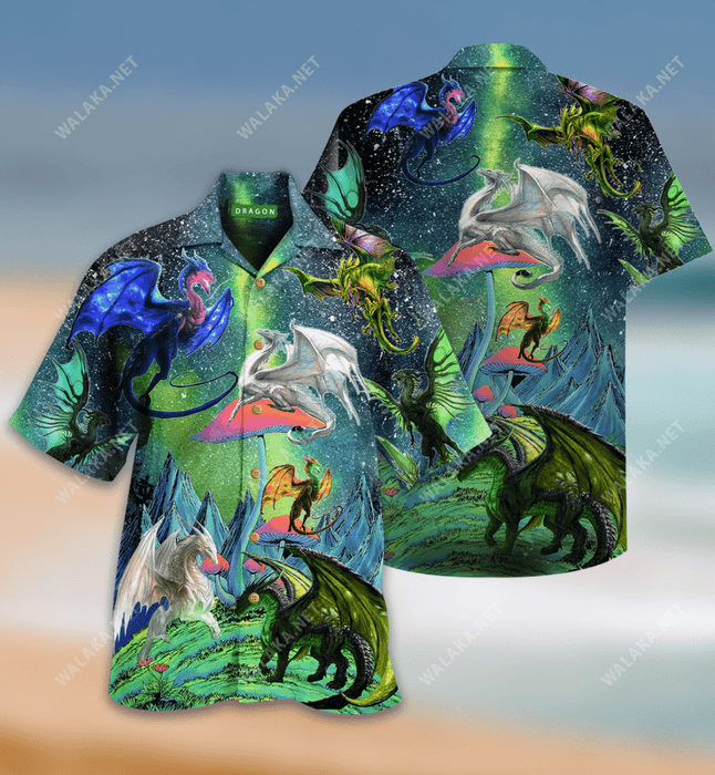 Dragons In The Northern Lights Unisex Hawaiian Shirt