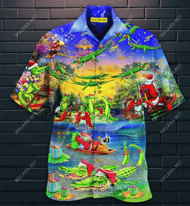 Santa Riding Alligator Hawaiian Shirt