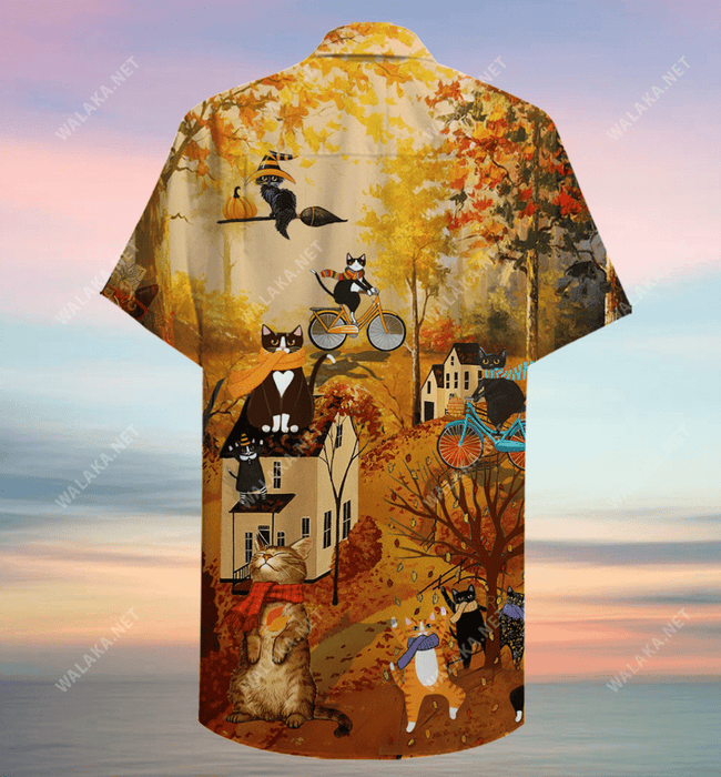 Happy Fall Y'All Cats Unisex Hawaiian Shirt