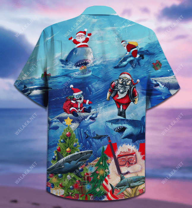 Sharks Carry Santa Claus Christmas Hawaiian Shirt
