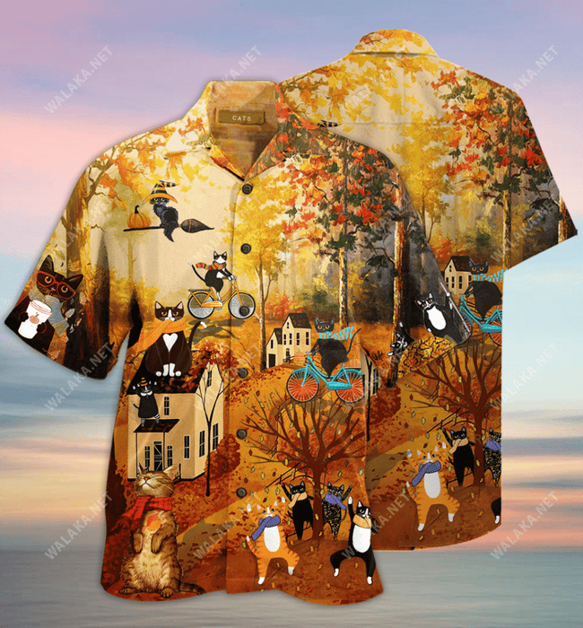 Happy Fall Y'All Cats Unisex Hawaiian Shirt