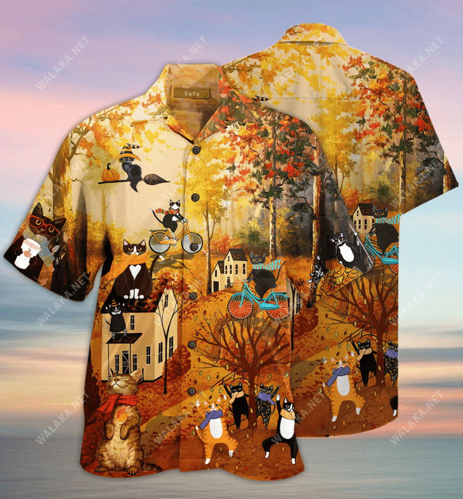 Happy Fall Y'All Cats Unisex Hawaiian Shirt