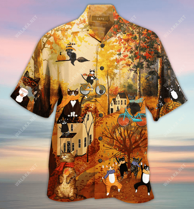 Happy Fall Y'All Cats Unisex Hawaiian Shirt