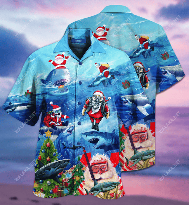 Sharks Carry Santa Claus Christmas Hawaiian Shirt