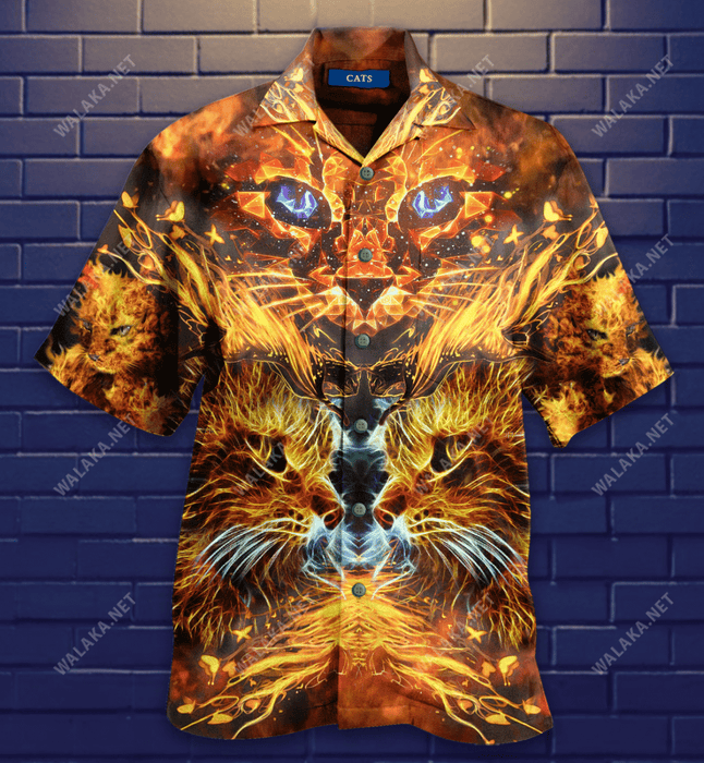 Cool Flaming Cat Hawaiian Shirt
