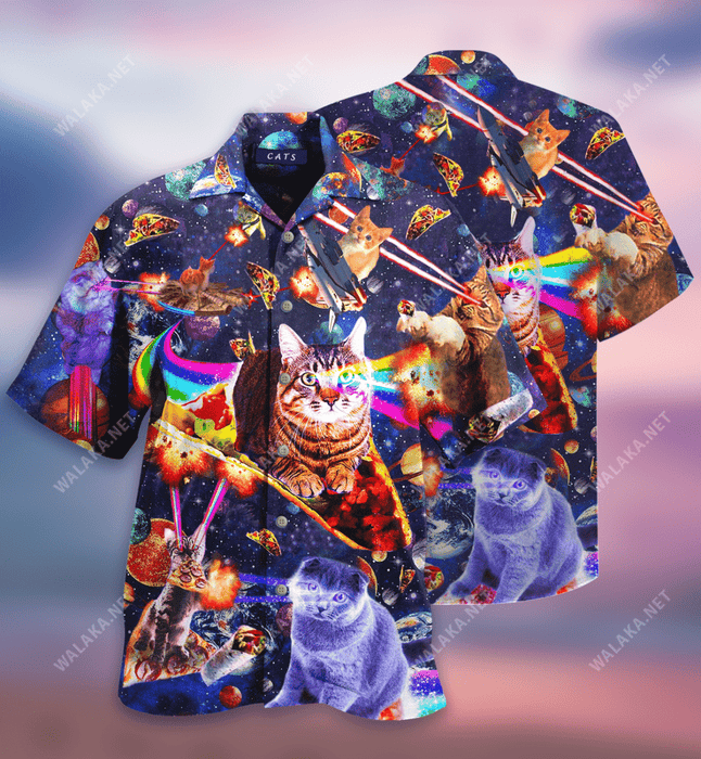 Cats Ride Food In Space Hawaiian Shirt
