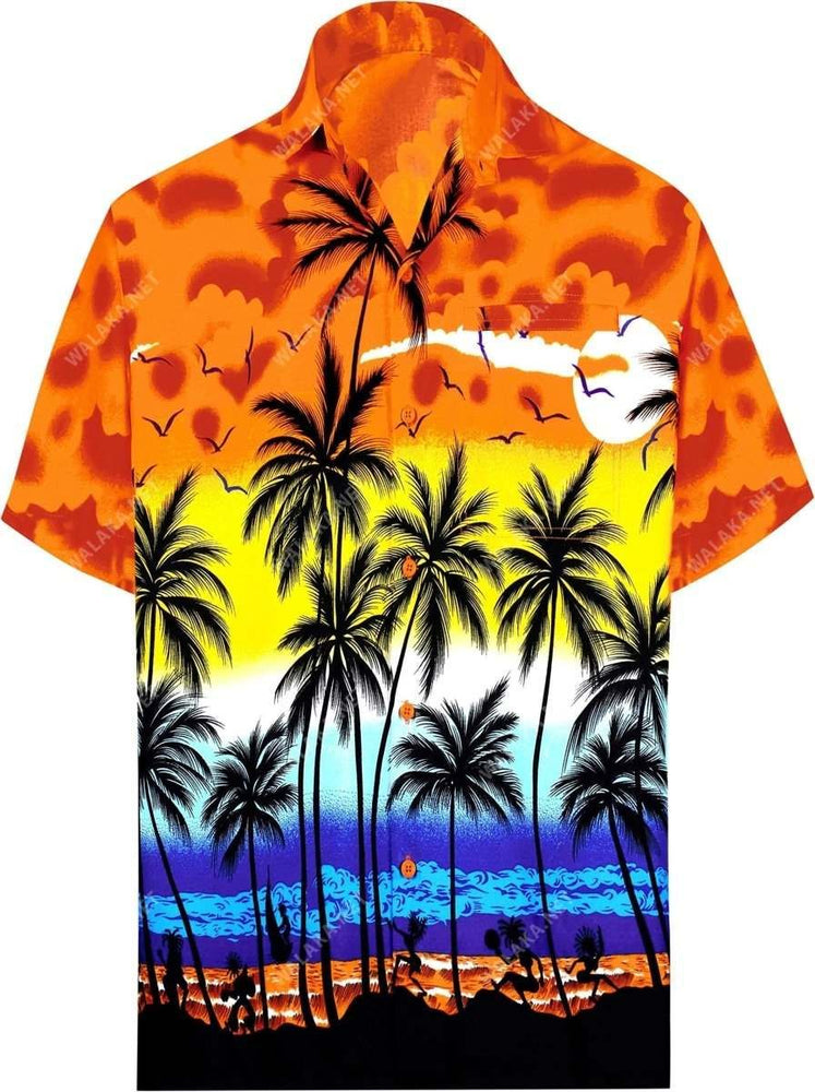 Men's Relaxed Short Sleeve Button Down Casual Hawaiian Shirt Printed D