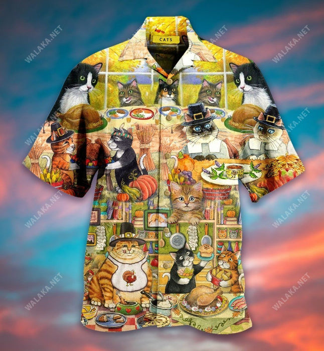 Happy Thanksgiving With Cats Hawaiian Shirt