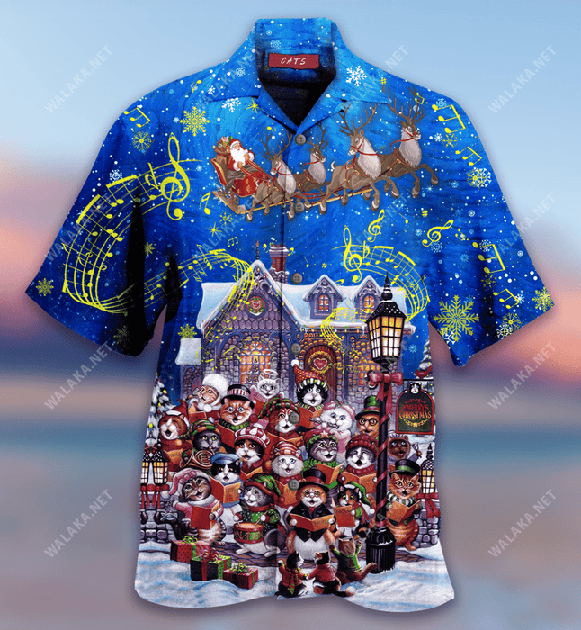 Cats Singing Christmas carols Unisex Hawaiian Shirt