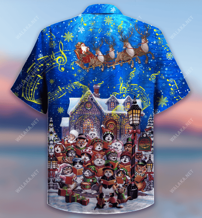 Cats Singing Christmas carols Unisex Hawaiian Shirt