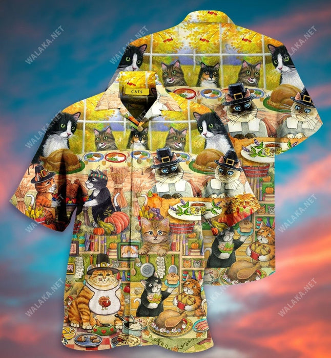 Happy Thanksgiving With Cats Hawaiian Shirt